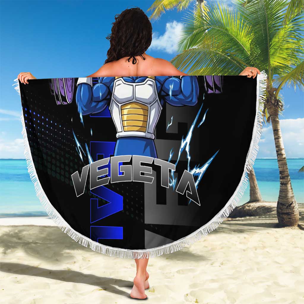 Vegeta Gym Theme Black and Blue Design Beach Blanket with Powerlifting Pose and Saiyan Armor Style - The Mazicc
