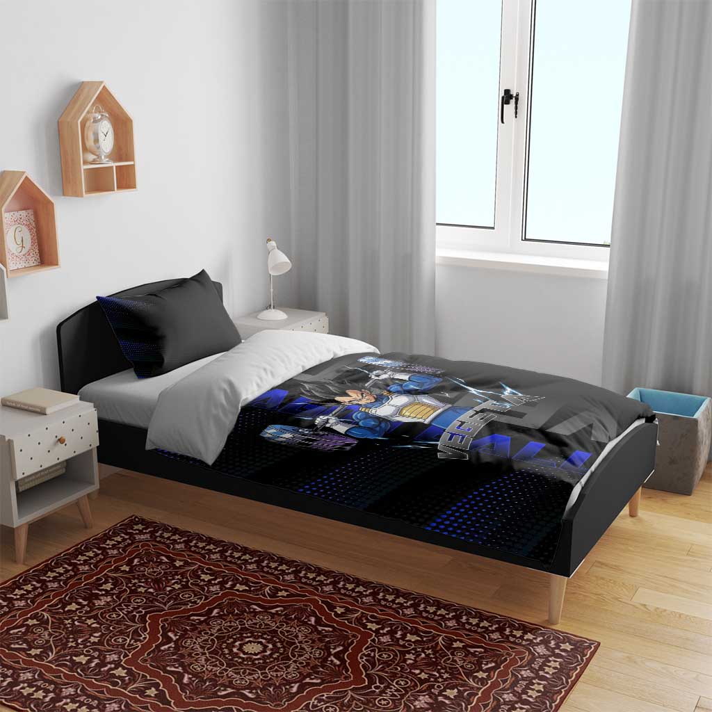 Vegeta Gym Theme Black and Blue Design Bedding Set with Powerlifting Pose and Saiyan Armor Style - The Mazicc
