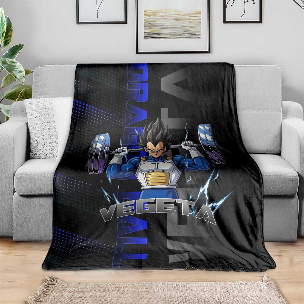 Vegeta Gym Theme Black and Blue Design Blanket with Powerlifting Pose and Saiyan Armor Style - The Mazicc