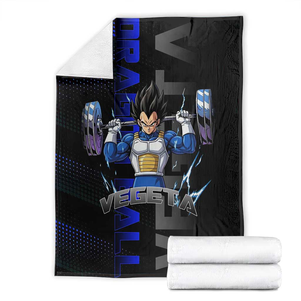 Vegeta Gym Theme Black and Blue Design Blanket with Powerlifting Pose and Saiyan Armor Style - The Mazicc