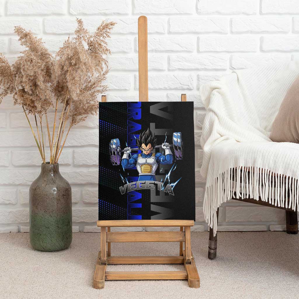 Vegeta Gym Theme Black and Blue Design Canvas Wall Art with Powerlifting Pose and Saiyan Armor Style - The Mazicc