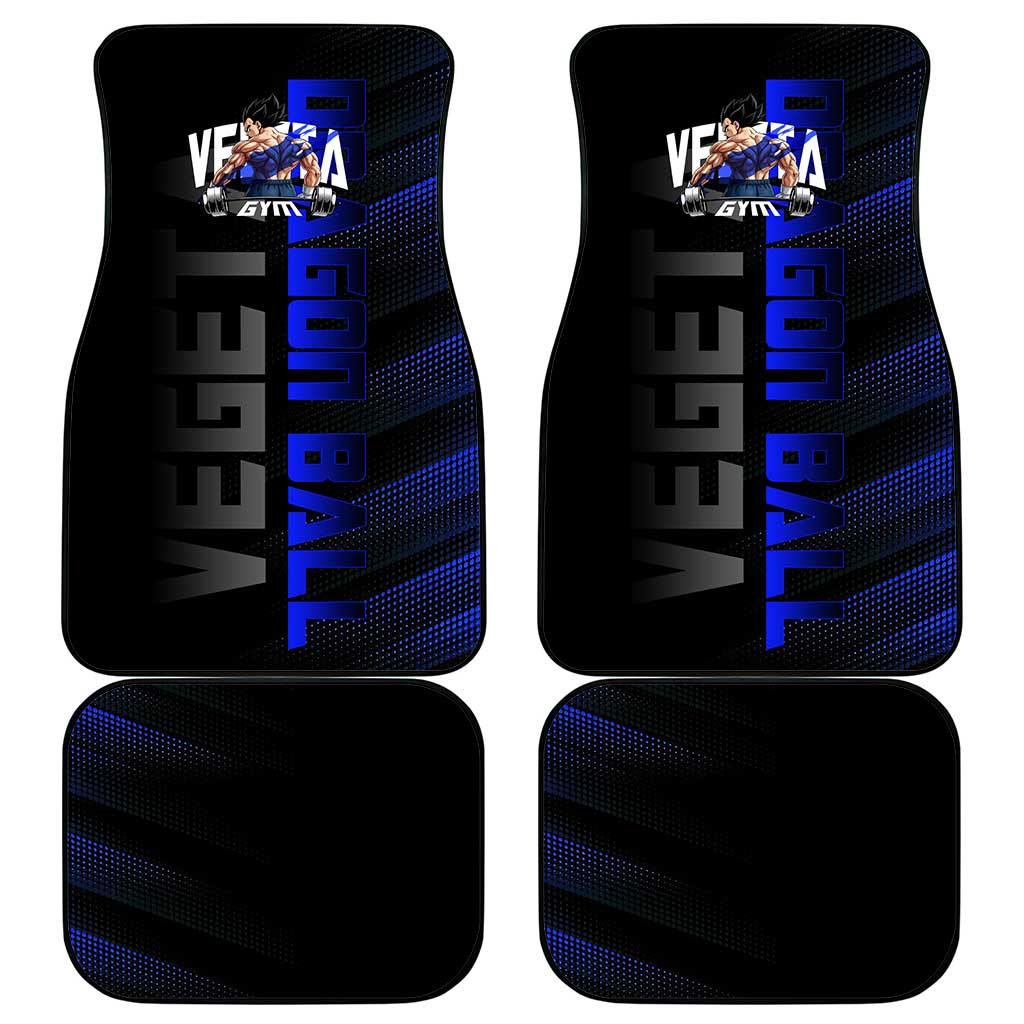 Vegeta Gym Theme Black and Blue Design Car Mats with Powerlifting Pose and Saiyan Armor Style - The Mazicc