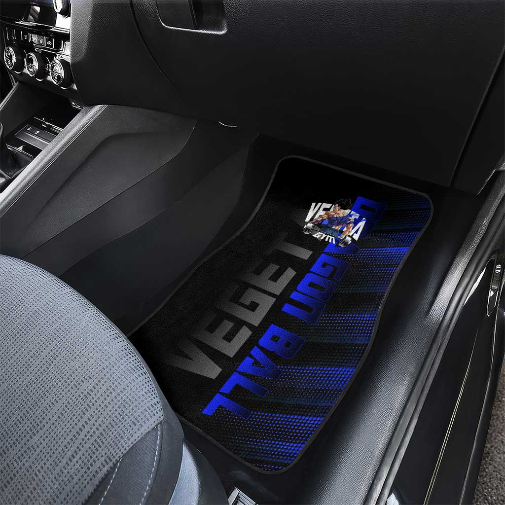 Vegeta Gym Theme Black and Blue Design Car Mats with Powerlifting Pose and Saiyan Armor Style - The Mazicc