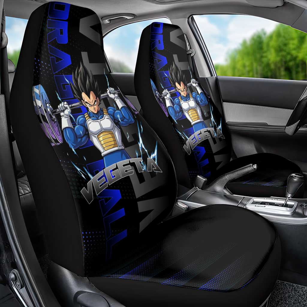Vegeta Gym Theme Black and Blue Design Car Seat Cover with Powerlifting Pose and Saiyan Armor Style - The Mazicc
