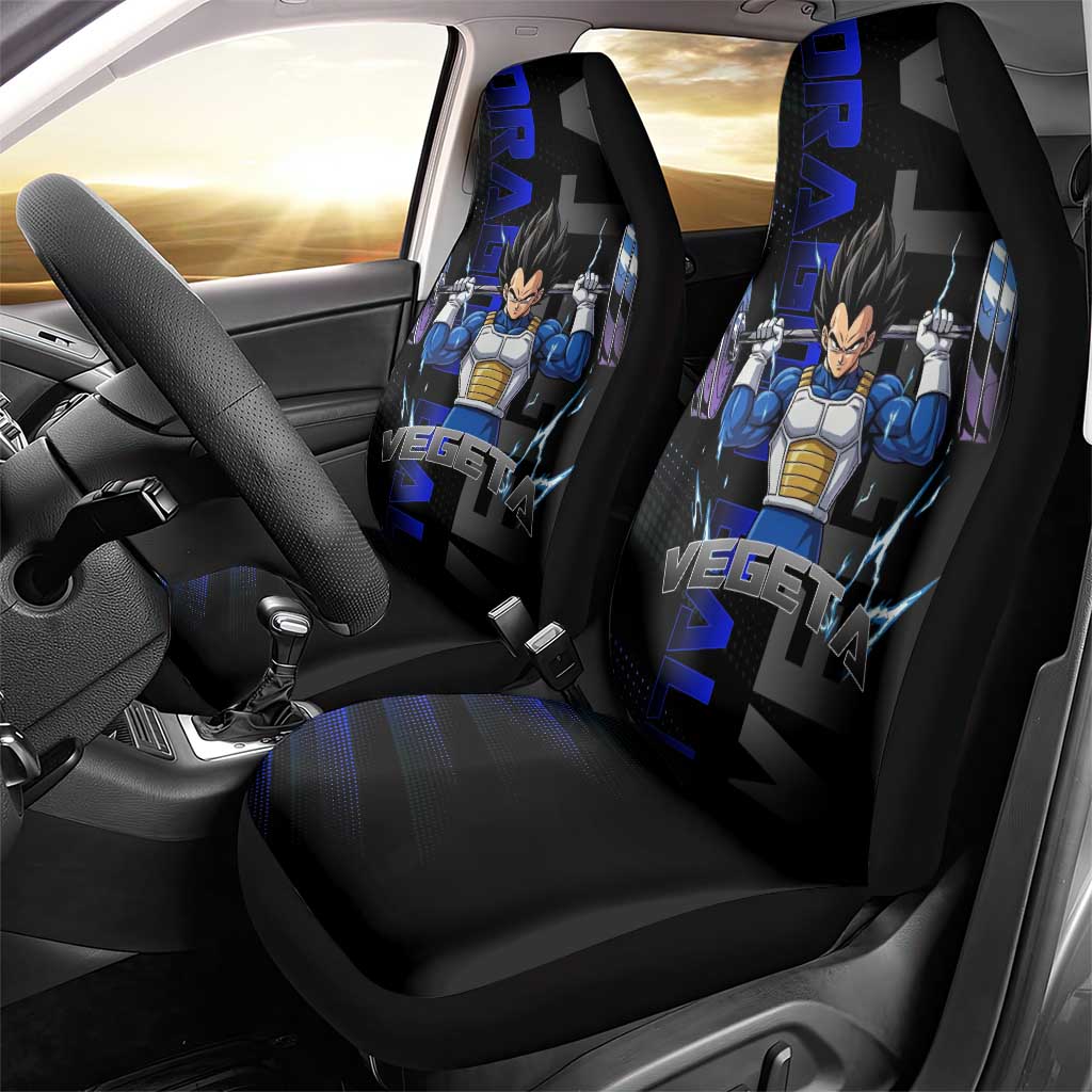 Vegeta Gym Theme Black and Blue Design Car Seat Cover with Powerlifting Pose and Saiyan Armor Style - The Mazicc