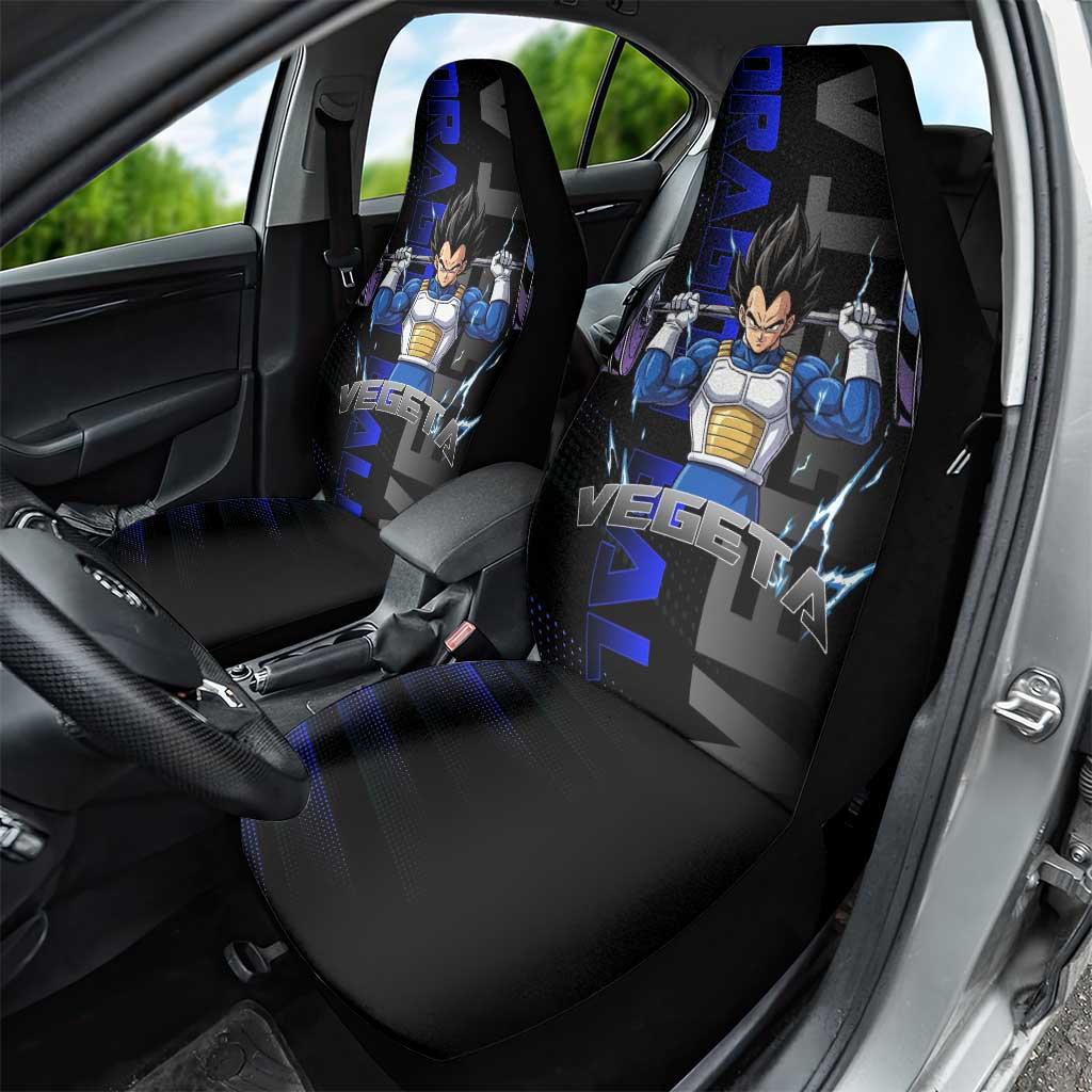 Vegeta Gym Theme Black and Blue Design Car Seat Cover with Powerlifting Pose and Saiyan Armor Style - The Mazicc