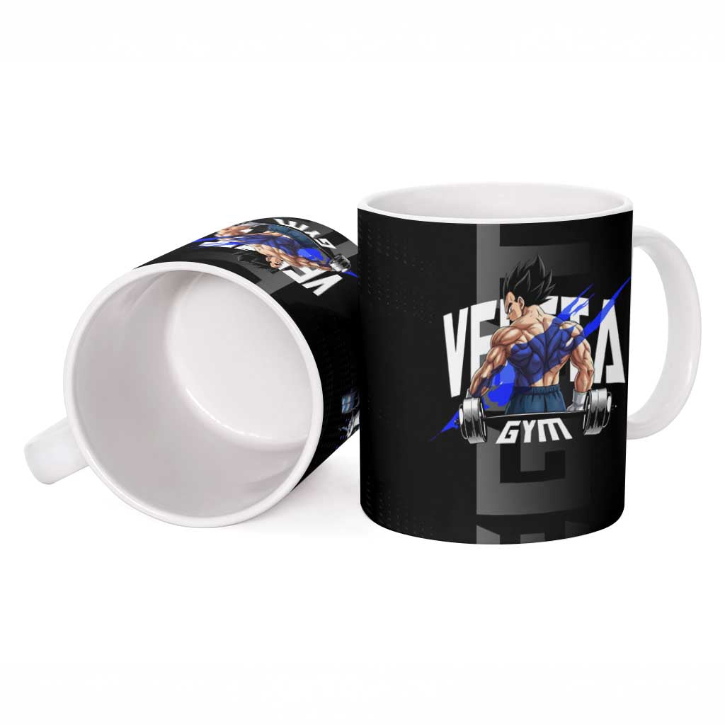 Vegeta Gym Theme Black and Blue Design Ceramic Mug with Powerlifting Pose and Saiyan Armor Style - The Mazicc
