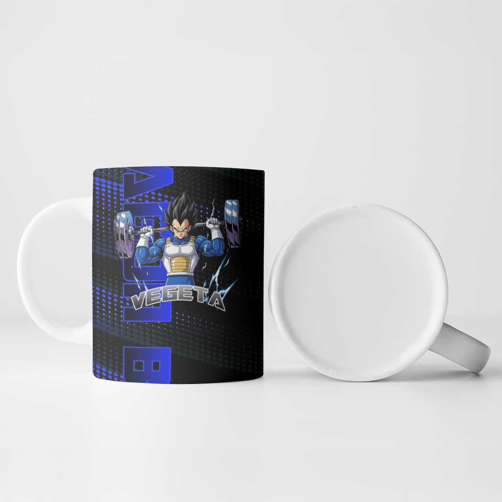 Vegeta Gym Theme Black and Blue Design Ceramic Mug with Powerlifting Pose and Saiyan Armor Style - The Mazicc