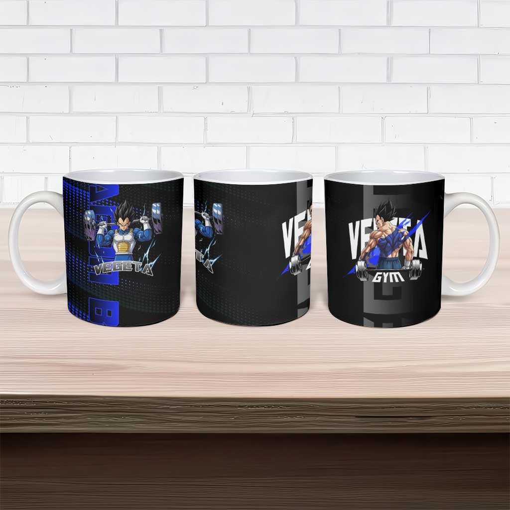 Vegeta Gym Theme Black and Blue Design Ceramic Mug with Powerlifting Pose and Saiyan Armor Style - The Mazicc