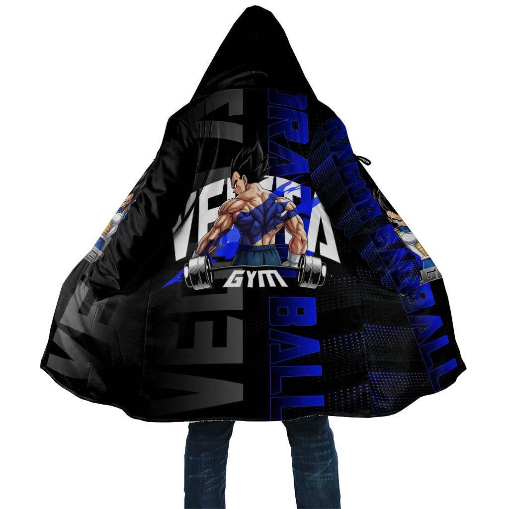 Vegeta Gym Theme Black and Blue Design Cloak with Powerlifting Pose and Saiyan Armor Style - The Mazicc