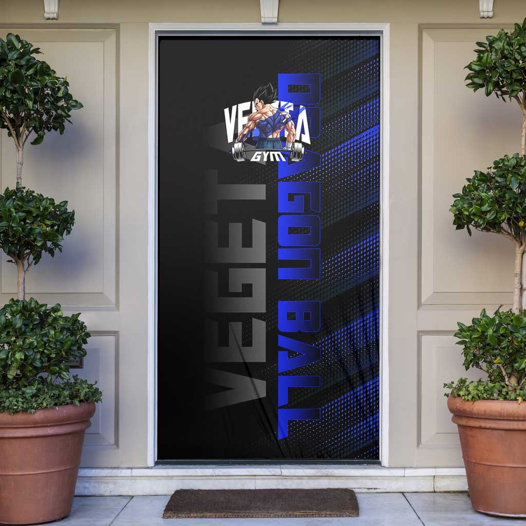 Vegeta Gym Theme Black and Blue Design Door Cover with Powerlifting Pose and Saiyan Armor Style - The Mazicc