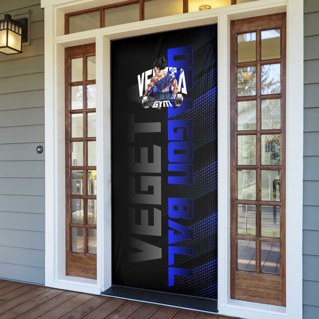 Vegeta Gym Theme Black and Blue Design Door Cover with Powerlifting Pose and Saiyan Armor Style - The Mazicc
