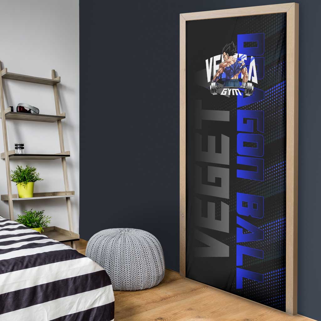 Vegeta Gym Theme Black and Blue Design Door Cover with Powerlifting Pose and Saiyan Armor Style - The Mazicc