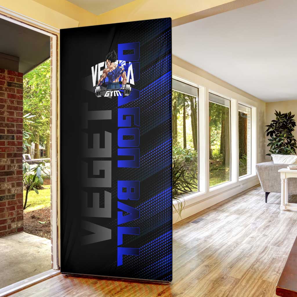 Vegeta Gym Theme Black and Blue Design Door Cover with Powerlifting Pose and Saiyan Armor Style - The Mazicc