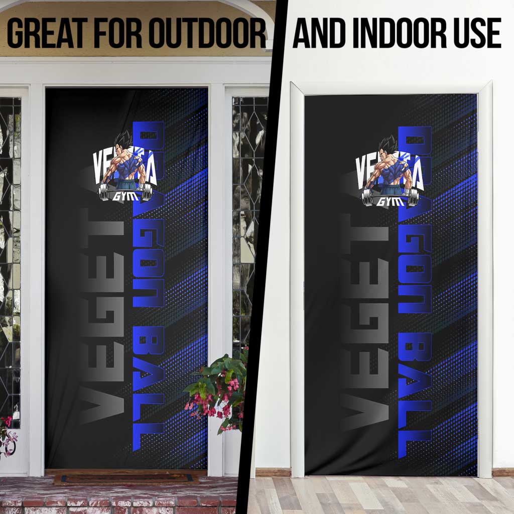 Vegeta Gym Theme Black and Blue Design Door Cover with Powerlifting Pose and Saiyan Armor Style - The Mazicc