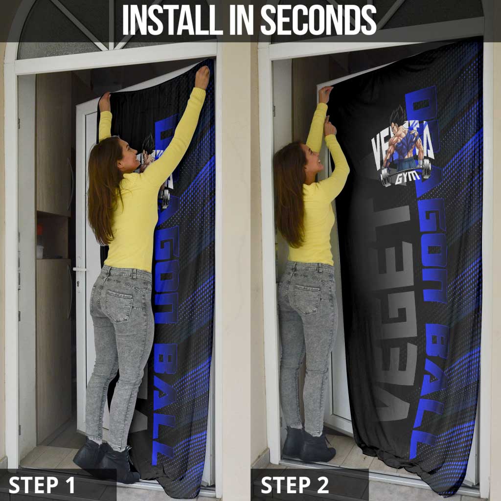 Vegeta Gym Theme Black and Blue Design Door Cover with Powerlifting Pose and Saiyan Armor Style - The Mazicc