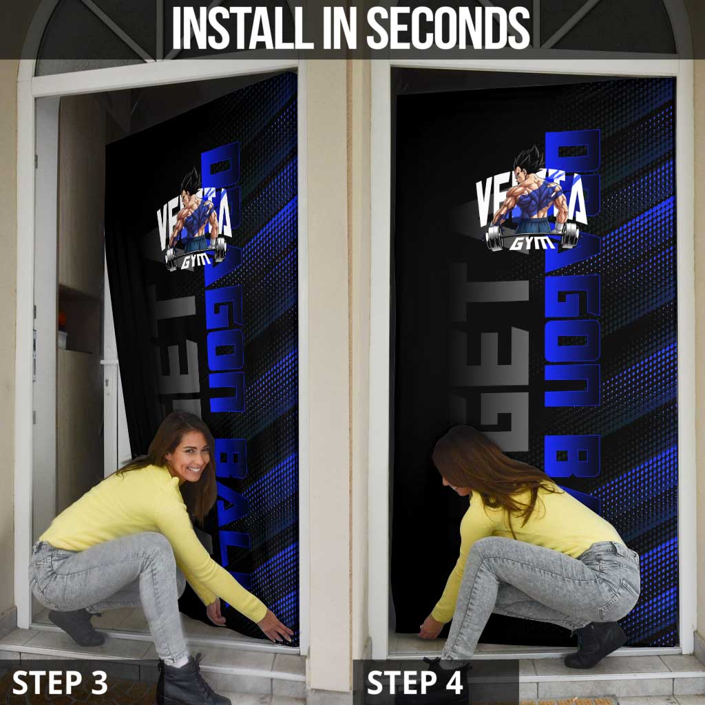 Vegeta Gym Theme Black and Blue Design Door Cover with Powerlifting Pose and Saiyan Armor Style - The Mazicc