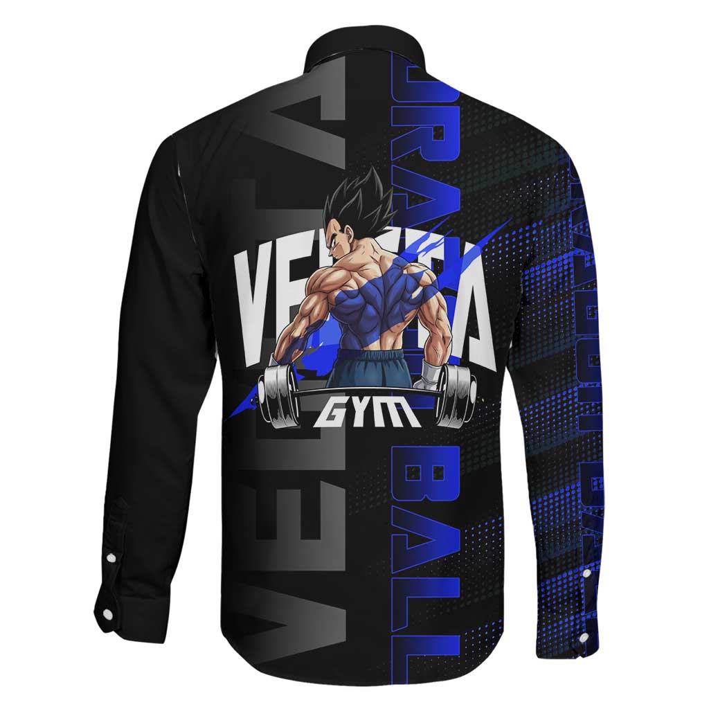 Vegeta Gym Theme Black and Blue Design Family Matching Mermaid Dress and Hawaiian Shirt with Powerlifting Pose and Saiyan Armor Style