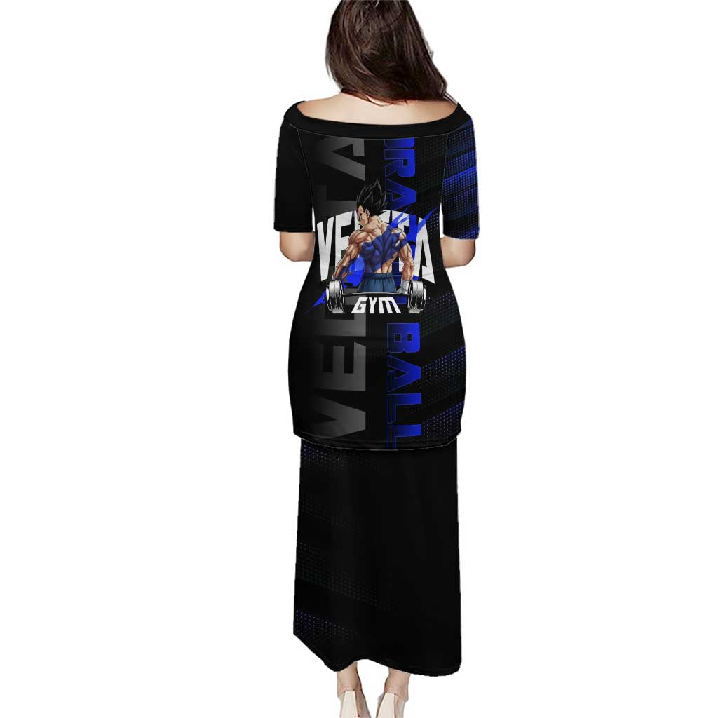 Vegeta Gym Theme Black and Blue Design Family Matching Puletasi and Hawaiian Shirt with Powerlifting Pose and Saiyan Armor Style