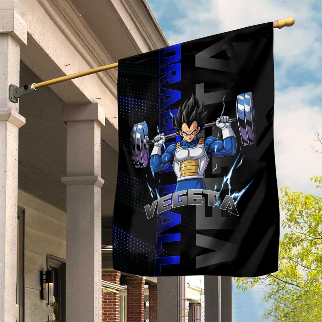 Vegeta Gym Theme Black and Blue Design Garden Flag with Powerlifting Pose and Saiyan Armor Style - The Mazicc