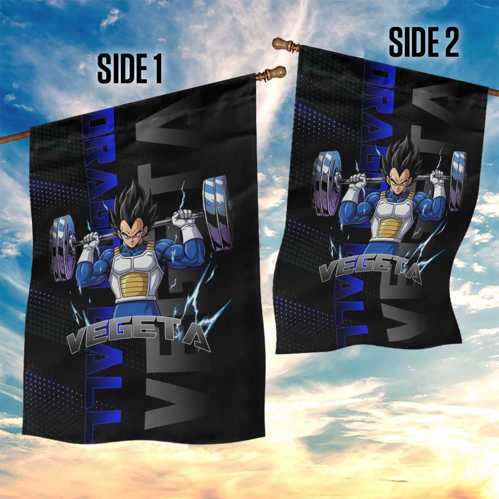 Vegeta Gym Theme Black and Blue Design Garden Flag with Powerlifting Pose and Saiyan Armor Style - The Mazicc