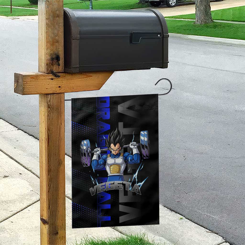 Vegeta Gym Theme Black and Blue Design Garden Flag with Powerlifting Pose and Saiyan Armor Style - The Mazicc