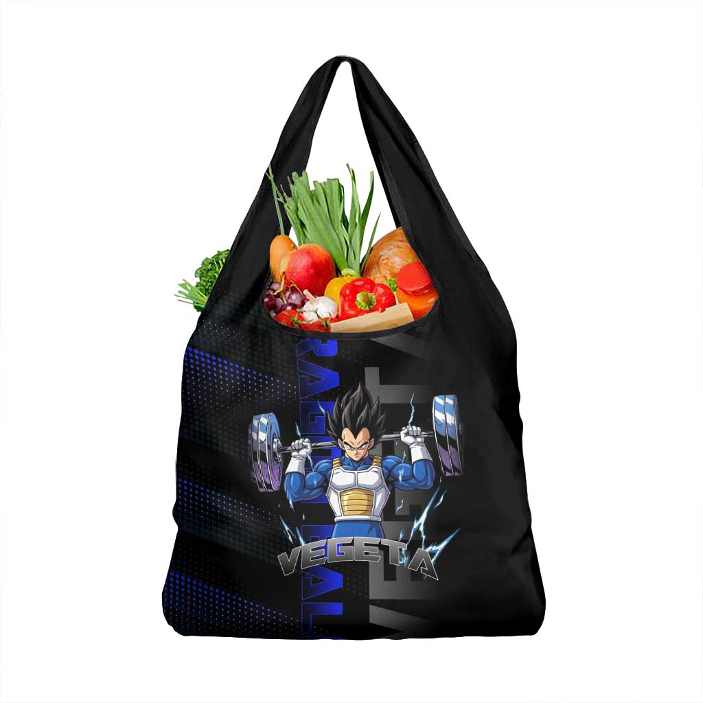 Vegeta Gym Theme Black and Blue Design Grocery Bag with Powerlifting Pose and Saiyan Armor Style - The Mazicc