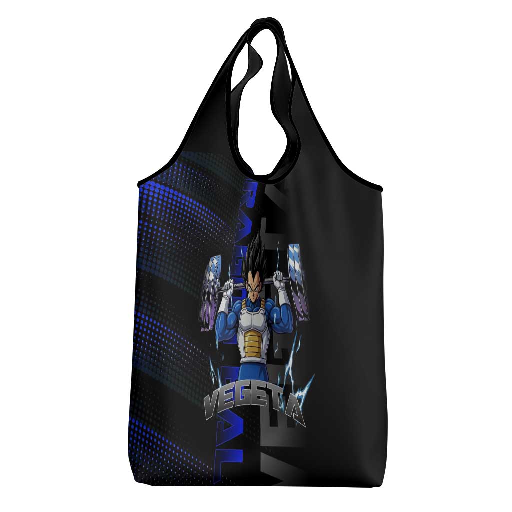 Vegeta Gym Theme Black and Blue Design Grocery Bag with Powerlifting Pose and Saiyan Armor Style - The Mazicc