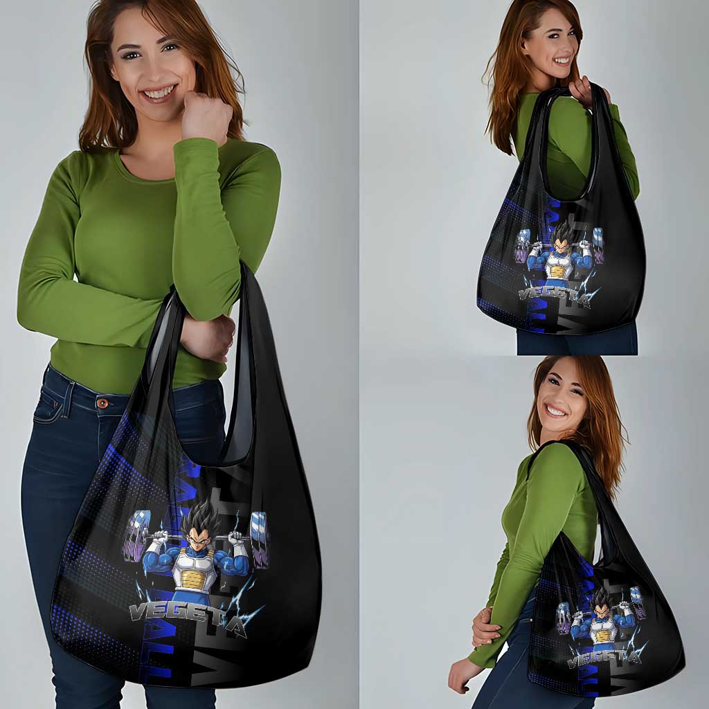 Vegeta Gym Theme Black and Blue Design Grocery Bag with Powerlifting Pose and Saiyan Armor Style - The Mazicc