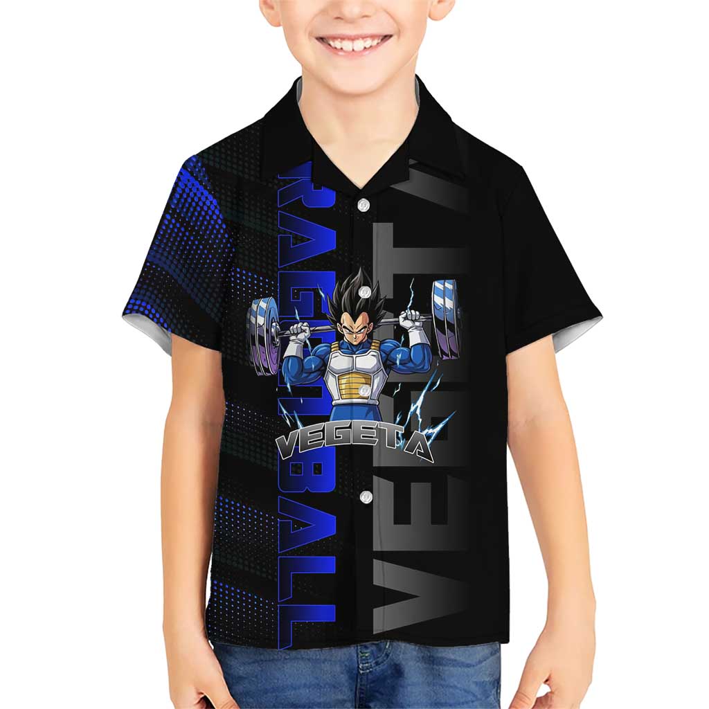 Vegeta Gym Theme Black and Blue Design Hawaiian Shirt with Powerlifting Pose and Saiyan Armor Style - The Mazicc