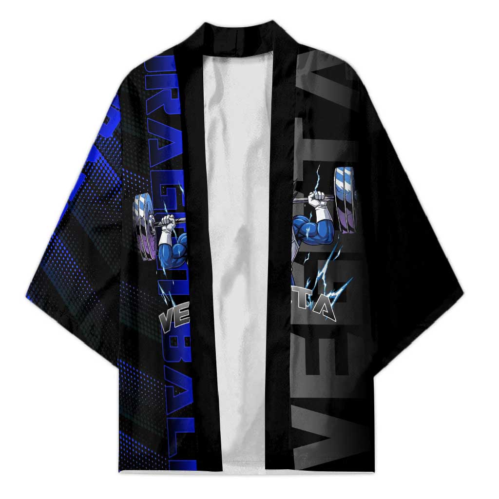 Vegeta Gym Theme Black and Blue Design Kimono with Powerlifting Pose and Saiyan Armor Style - The Mazicc