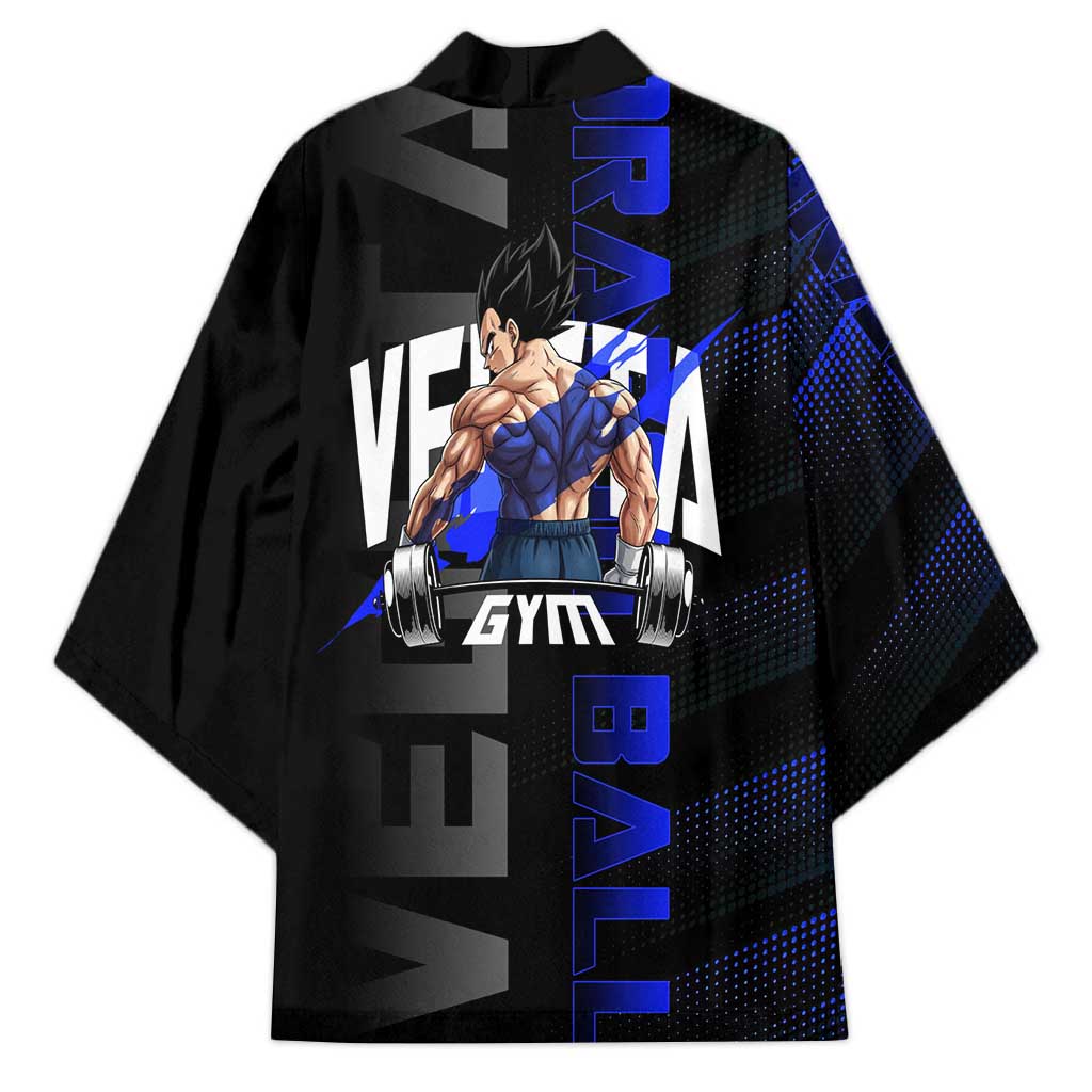 Vegeta Gym Theme Black and Blue Design Kimono with Powerlifting Pose and Saiyan Armor Style - The Mazicc