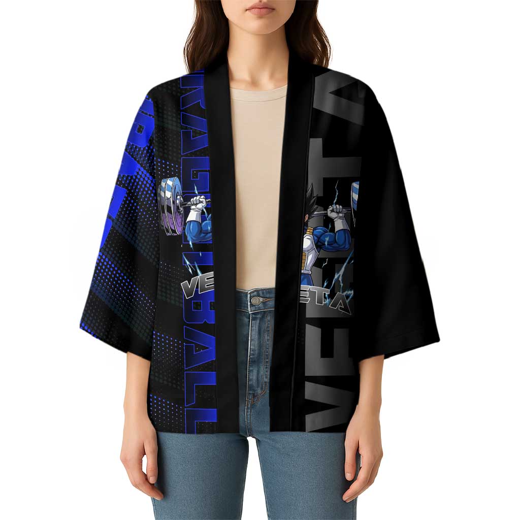Vegeta Gym Theme Black and Blue Design Kimono with Powerlifting Pose and Saiyan Armor Style - The Mazicc