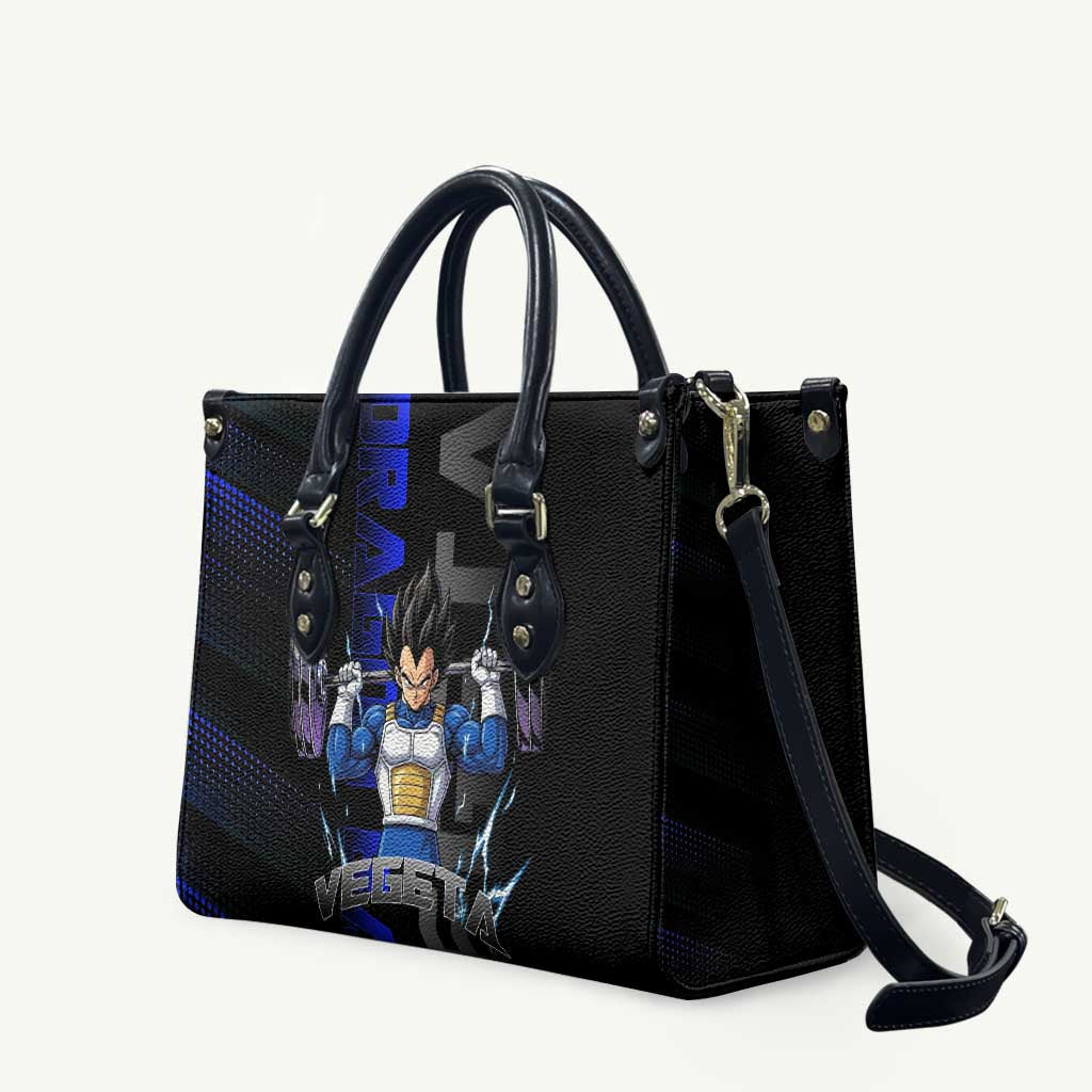Vegeta Gym Theme Black and Blue Design Leather Bag with Powerlifting Pose and Saiyan Armor Style - The Mazicc