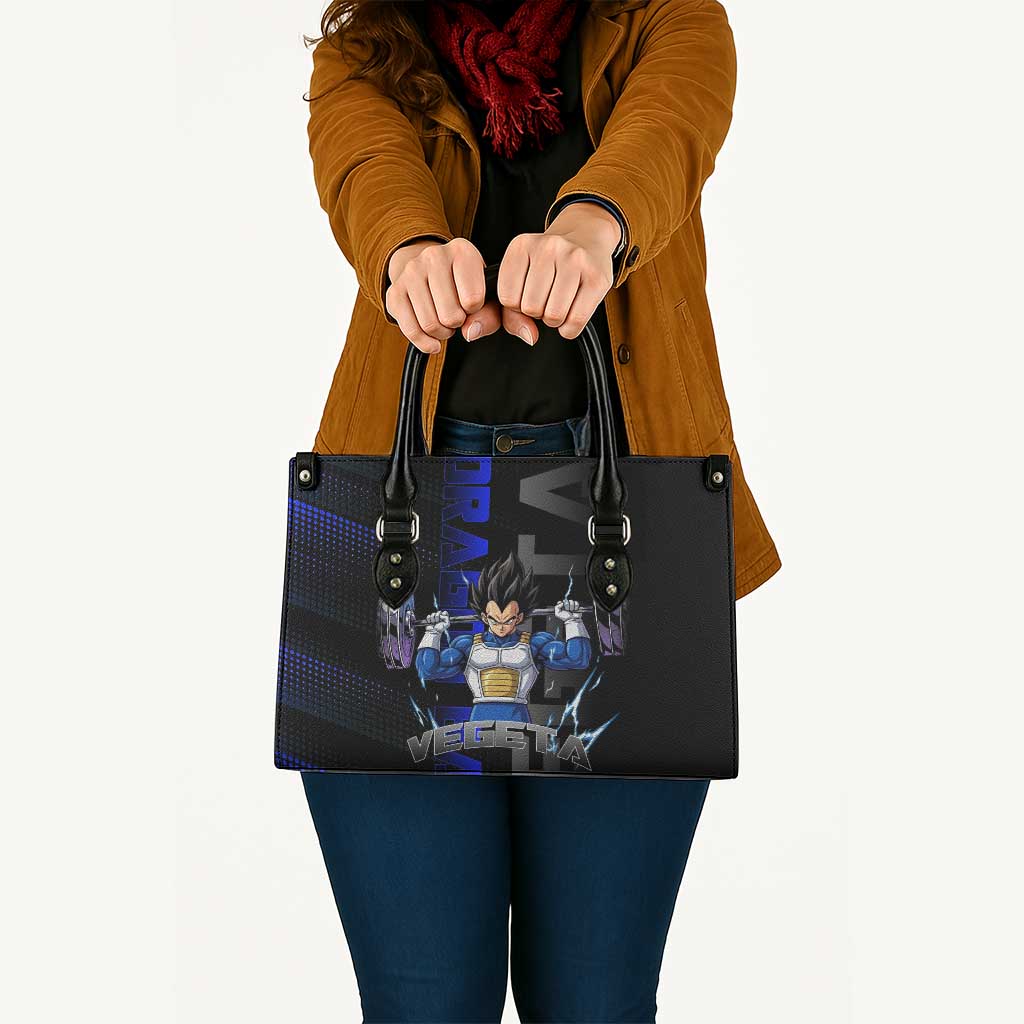 Vegeta Gym Theme Black and Blue Design Leather Bag with Powerlifting Pose and Saiyan Armor Style - The Mazicc