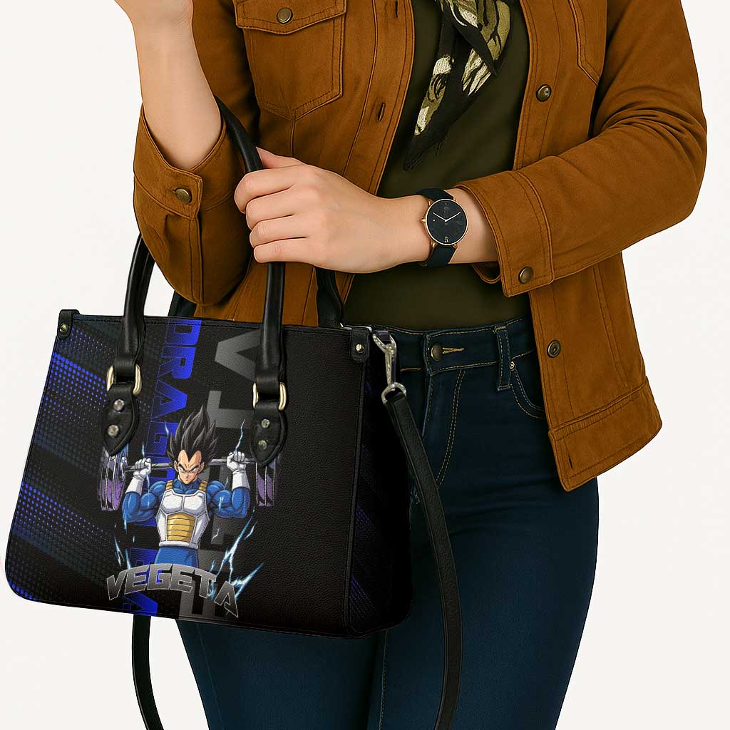 Vegeta Gym Theme Black and Blue Design Leather Bag with Powerlifting Pose and Saiyan Armor Style - The Mazicc