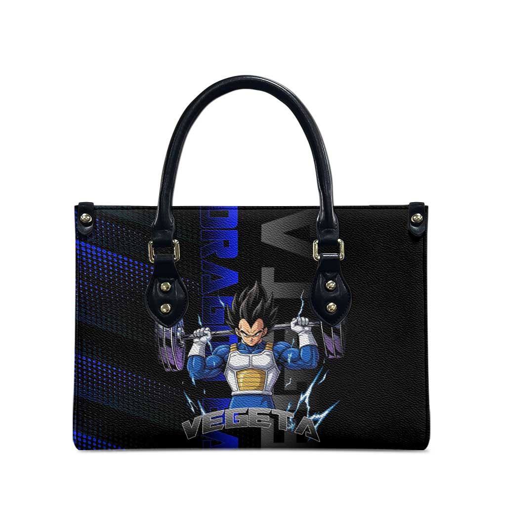 Vegeta Gym Theme Black and Blue Design Leather Bag with Powerlifting Pose and Saiyan Armor Style - The Mazicc