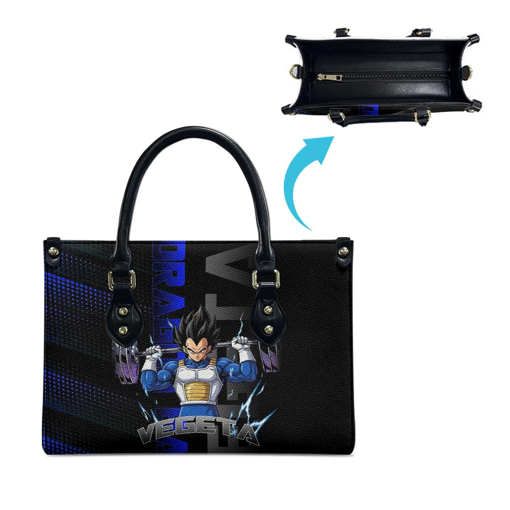 Vegeta Gym Theme Black and Blue Design Leather Bag with Powerlifting Pose and Saiyan Armor Style - The Mazicc
