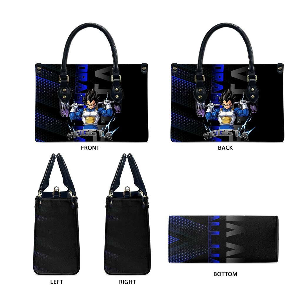 Vegeta Gym Theme Black and Blue Design Leather Bag with Powerlifting Pose and Saiyan Armor Style - The Mazicc