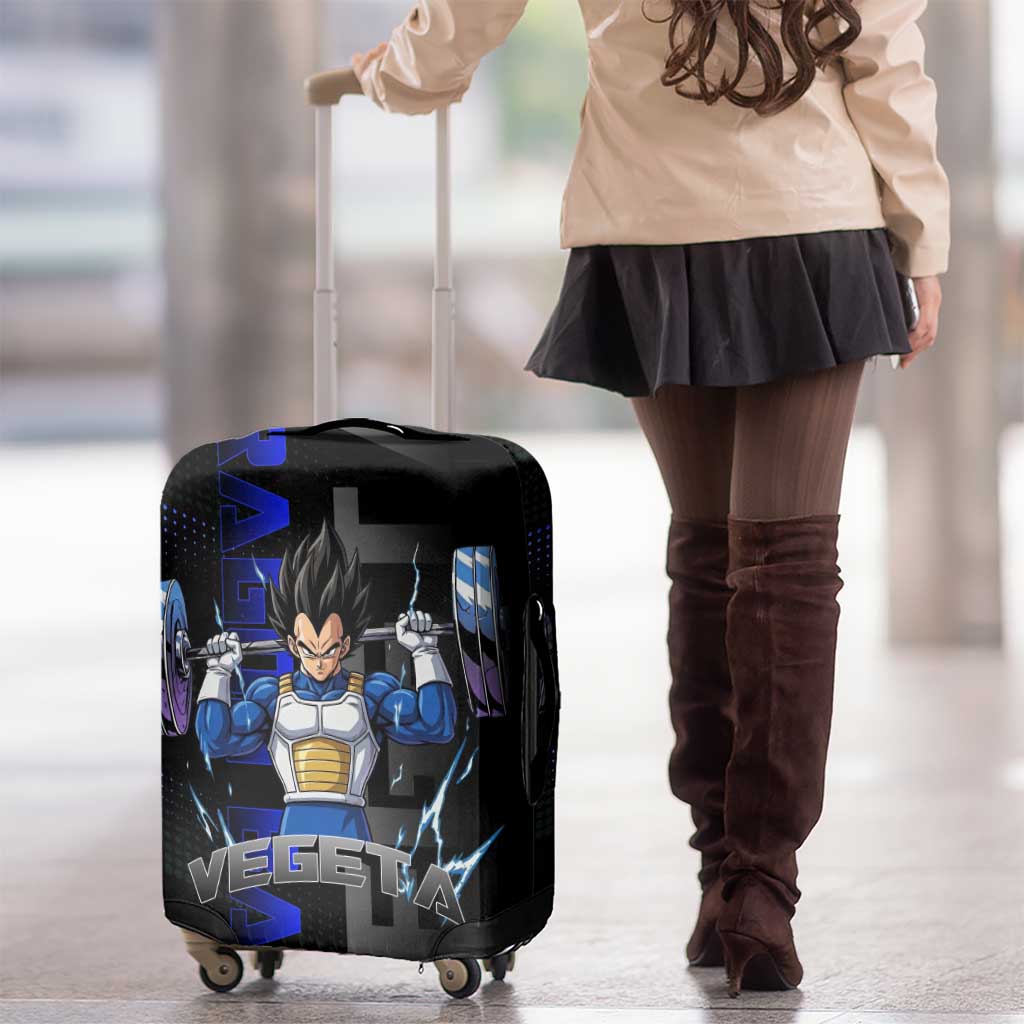 Vegeta Gym Theme Black and Blue Design Luggage Cover with Powerlifting Pose and Saiyan Armor Style - The Mazicc