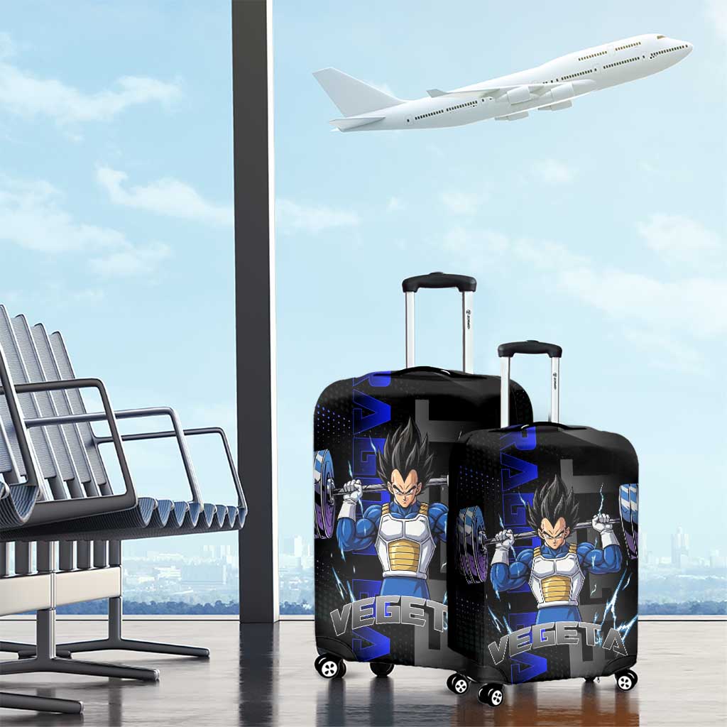 Vegeta Gym Theme Black and Blue Design Luggage Cover with Powerlifting Pose and Saiyan Armor Style - The Mazicc