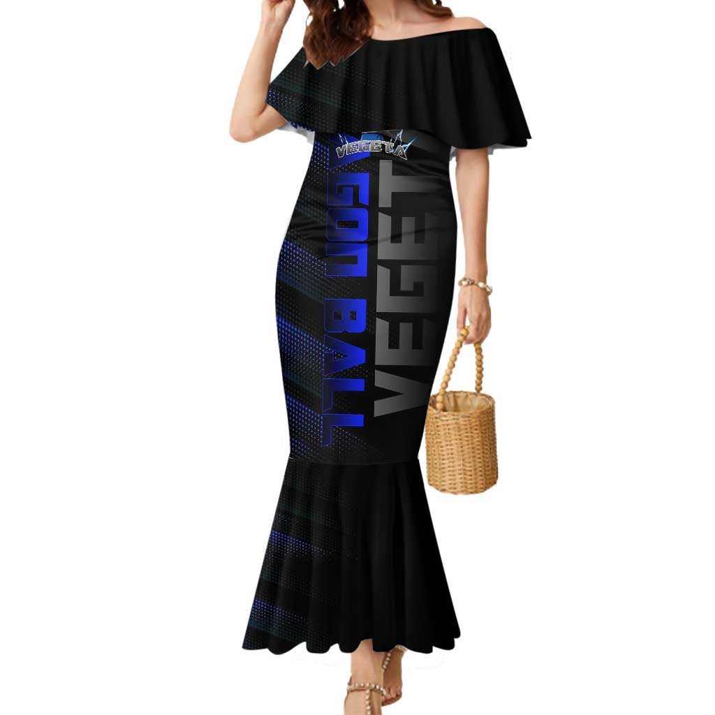 Vegeta Gym Theme Black and Blue Design Mermaid Dress with Powerlifting Pose and Saiyan Armor Style - The Mazicc