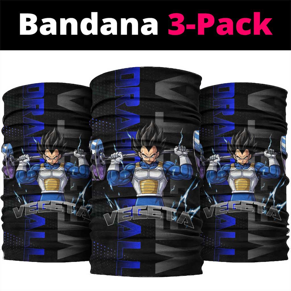 Vegeta Gym Theme Black and Blue Design Neck Gaiter with Powerlifting Pose and Saiyan Armor Style - The Mazicc