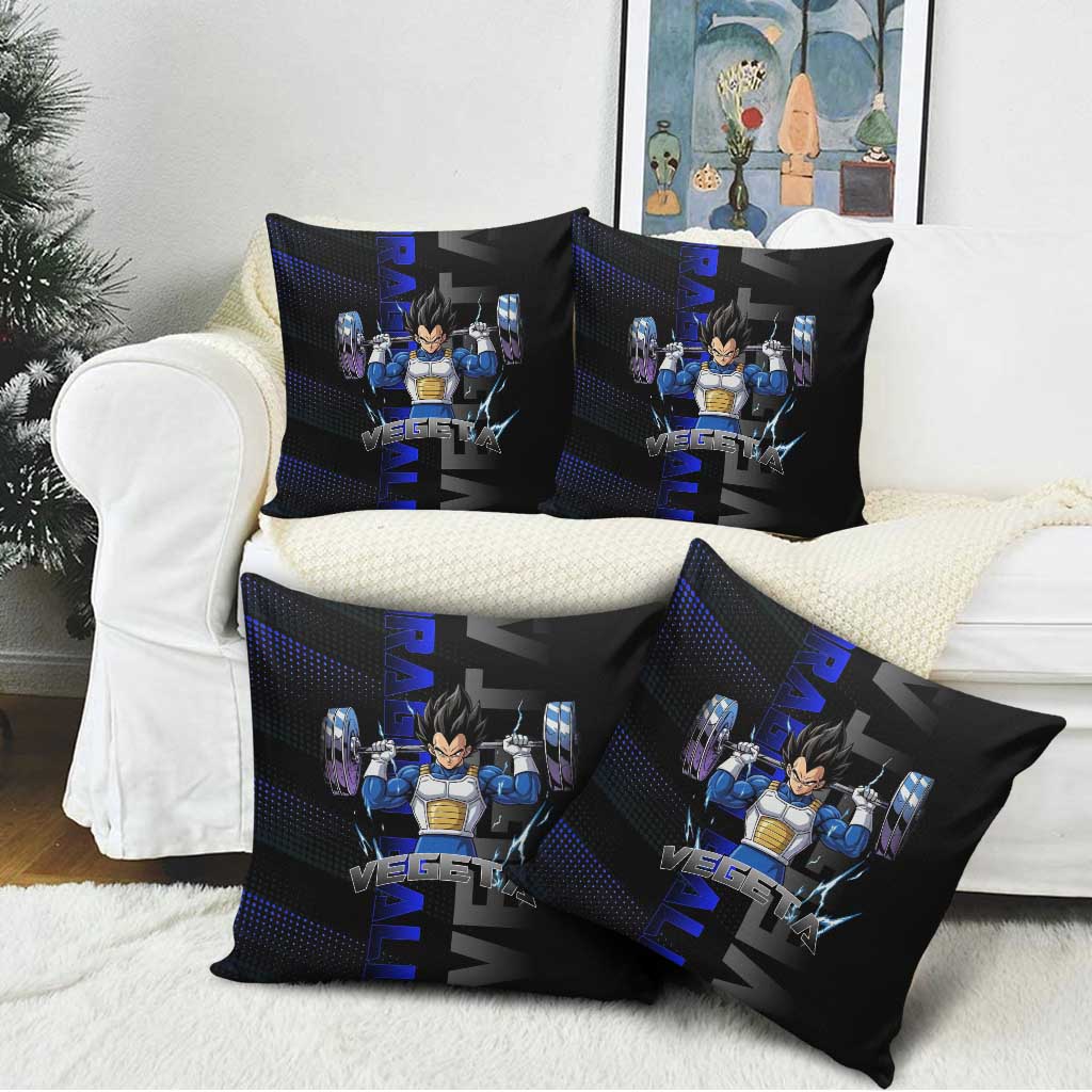 Vegeta Gym Theme Black and Blue Design Pillow Cover with Powerlifting Pose and Saiyan Armor Style - The Mazicc