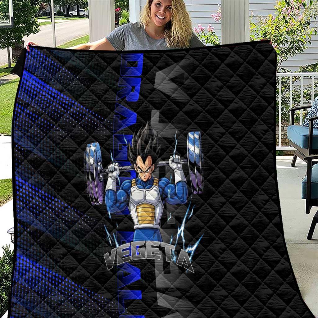 Vegeta Gym Theme Black and Blue Design Quilt with Powerlifting Pose and Saiyan Armor Style - The Mazicc