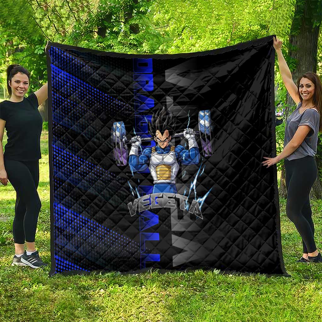 Vegeta Gym Theme Black and Blue Design Quilt with Powerlifting Pose and Saiyan Armor Style - The Mazicc