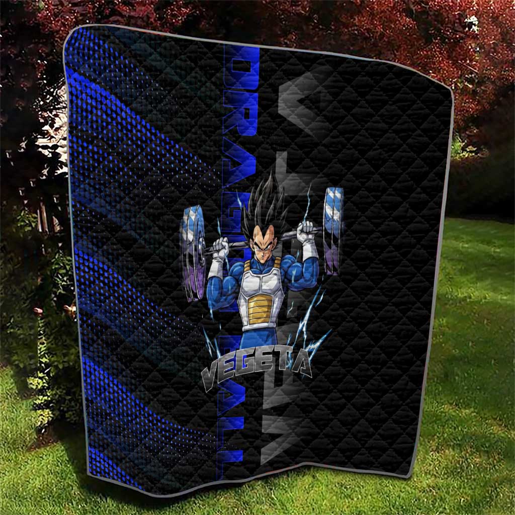 Vegeta Gym Theme Black and Blue Design Quilt with Powerlifting Pose and Saiyan Armor Style - The Mazicc