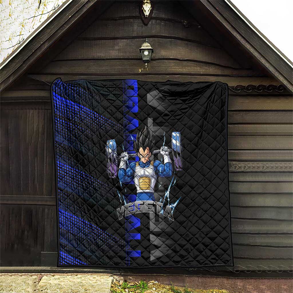 Vegeta Gym Theme Black and Blue Design Quilt with Powerlifting Pose and Saiyan Armor Style - The Mazicc