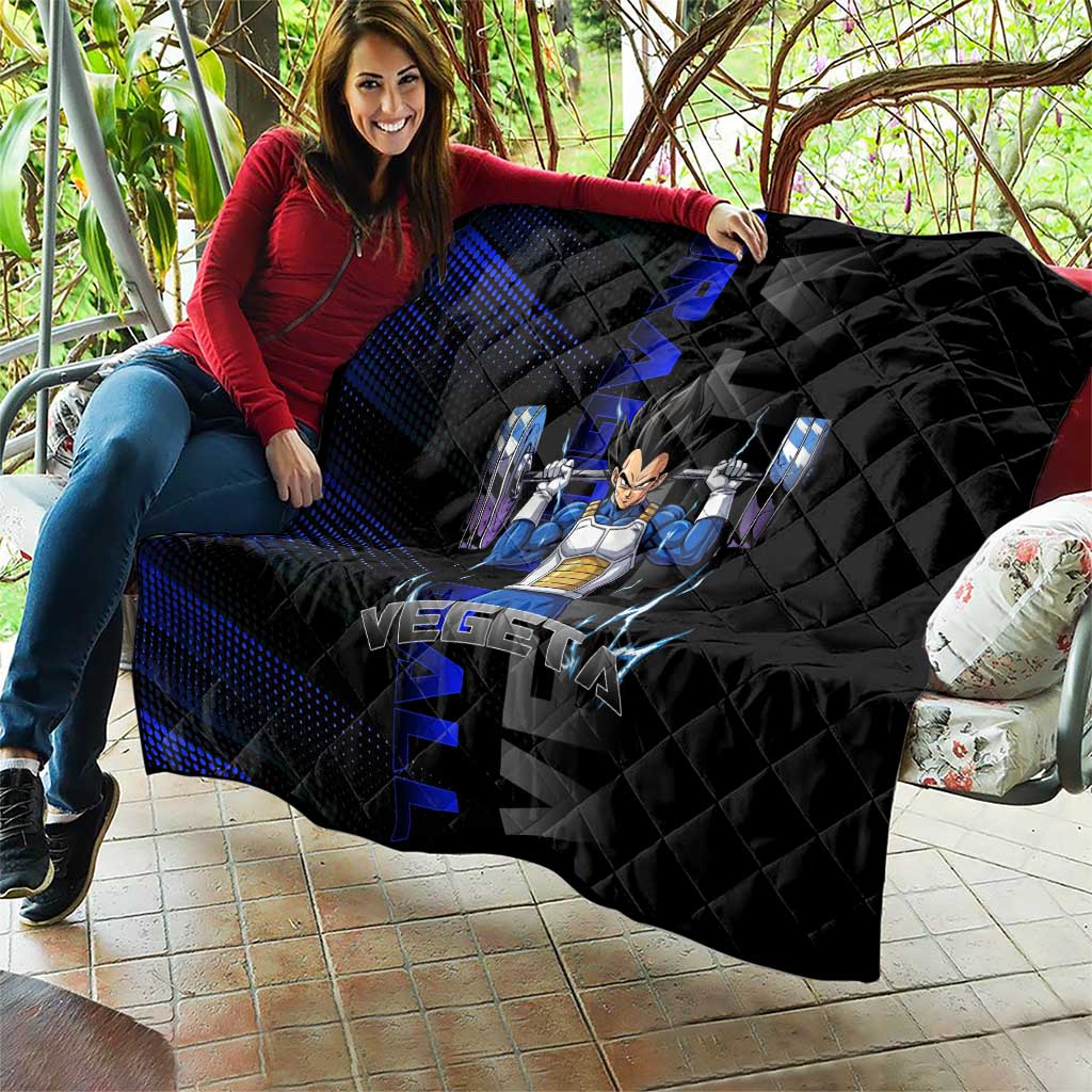 Vegeta Gym Theme Black and Blue Design Quilt with Powerlifting Pose and Saiyan Armor Style - The Mazicc