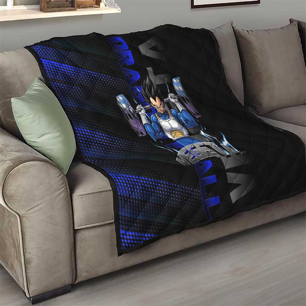 Vegeta Gym Theme Black and Blue Design Quilt with Powerlifting Pose and Saiyan Armor Style - The Mazicc